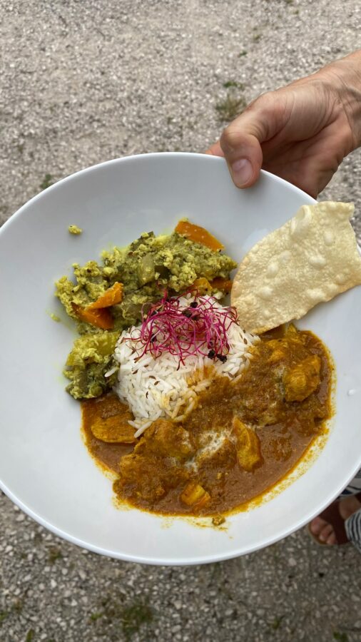 Poulet riz dall de lentilles